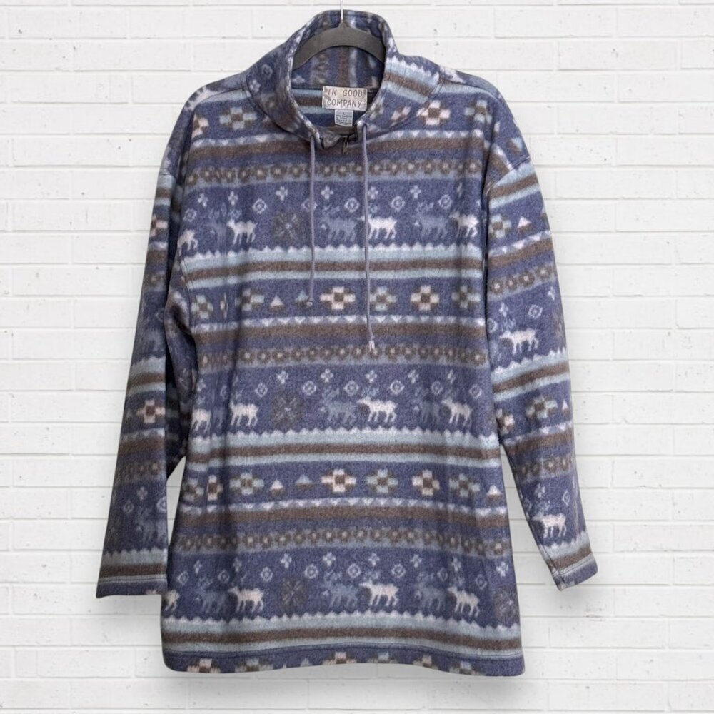 Vintage 90s IN GOOD COMPANY Aztec Western High Neck Fleece Tunic Sweatshirt Top